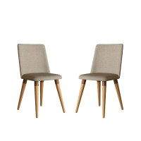 Manhattan Comfort 2-1023379 Dakota Linen/Synthetic Leather Dining Chair in Brown